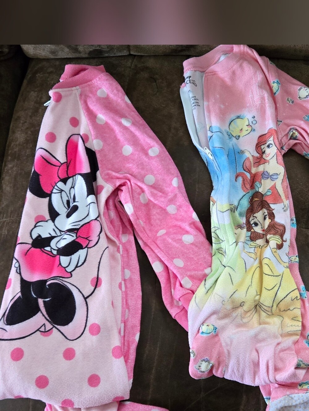 Disney Pink Minnie & Princess Mixed Graphic Kids Footie Pajamas Set of Two